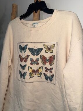 EARTHBOUND Womens XL Cream Butterfly Boho Sweater